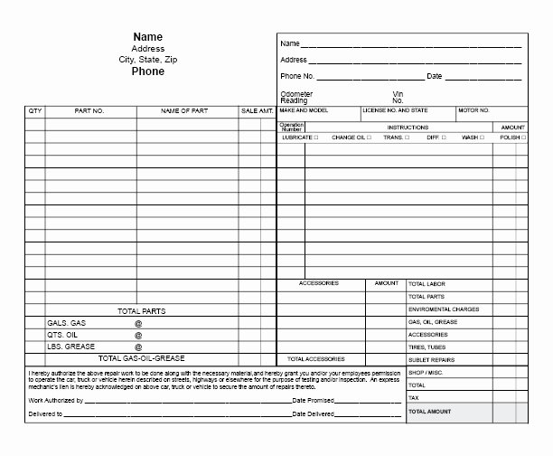 Automotive Work order Template Awesome Automotive Repair orders Templates