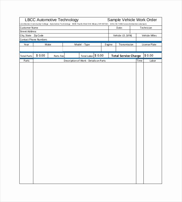 Automotive Work order Template Beautiful 20 order Template Word Excel Pdf