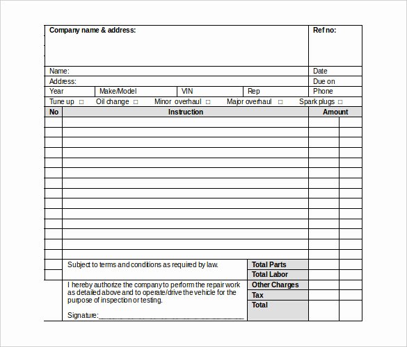 Automotive Work order Template Luxury Work order Template 23 Free Word Excel Pdf Document