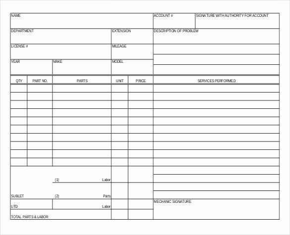 Automotive Work order Template New 23 Repair order Templates – Free Sample Example format