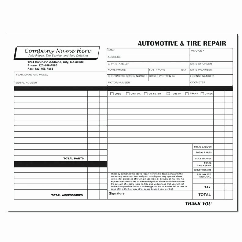 Automotive Work orders Template Elegant Blank Auto Repair Invoice Automotive Work order Template