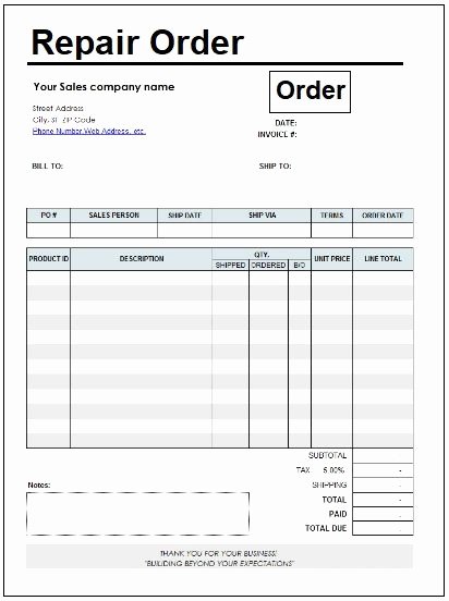 Automotive Work orders Template Lovely 2 Repair order Templates