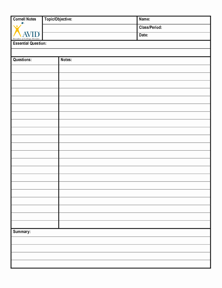 Avid Cornell Notes Template Beautiful Cornell Notes Template Avid Edit Fill Sign Line