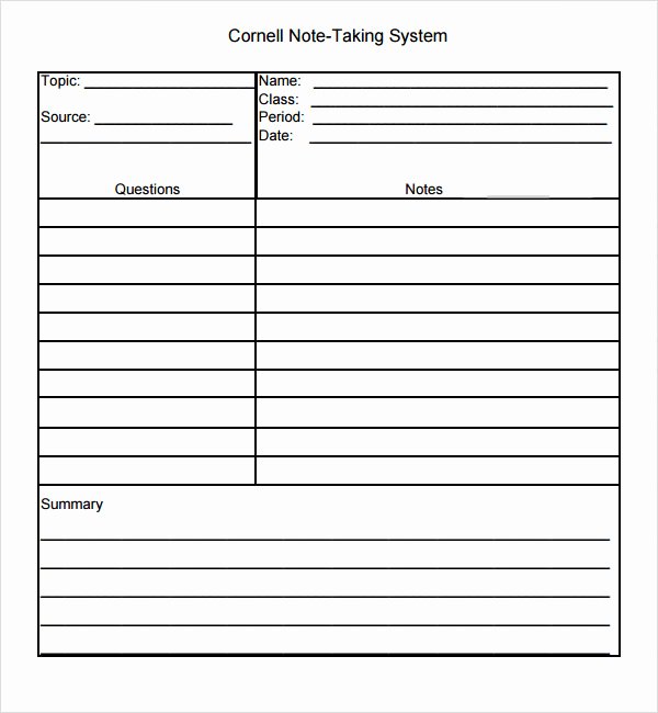 Avid Cornell Notes Template Elegant 8 Best Of Note Template Pdf Printable Cornell