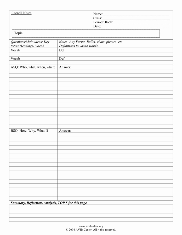 Avid Cornell Notes Template Fresh 26 Of Free Cornell Notes Template Word Doc