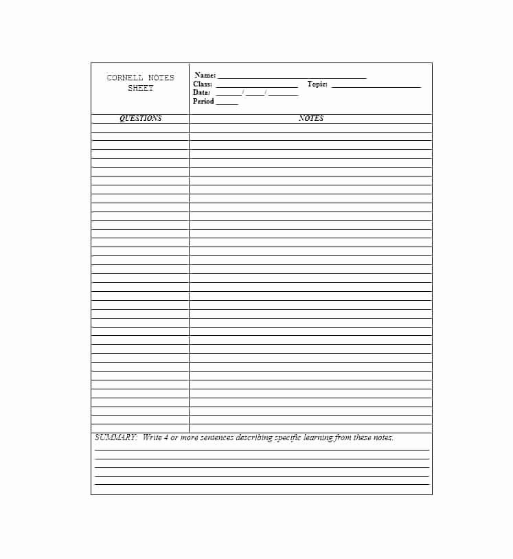 Avid Cornell Notes Template Fresh Printable Notes Templates Free Word format Print Out Avid