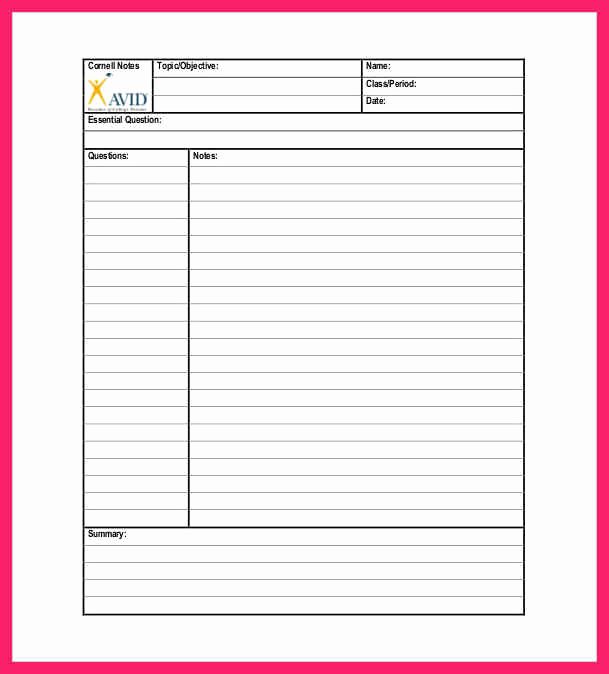 Avid Cornell Notes Template Lovely Cornell Notes Template Pdf