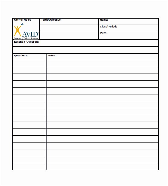 Avid Cornell Notes Template Luxury 8 Cornell Notes Taking – Free Sample Example format