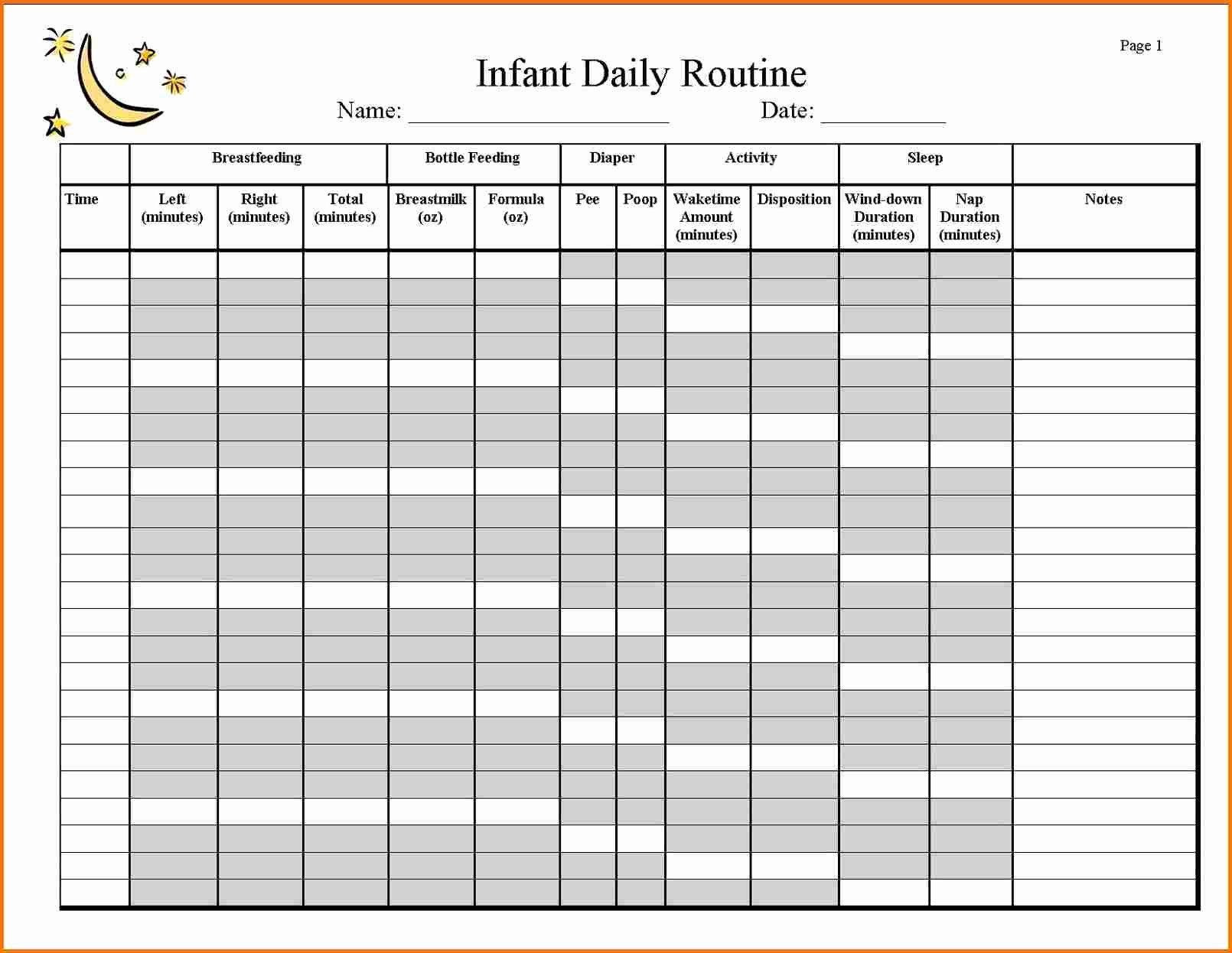 Baby Daily Schedule Template Beautiful Baby Schedule Template