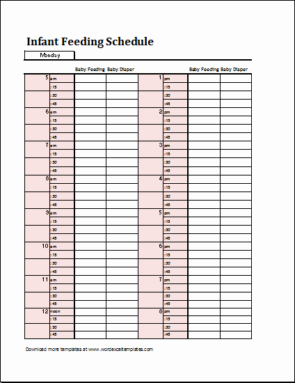 Baby Daily Schedule Template Unique Infant Feeding Schedule Template Ms Excel
