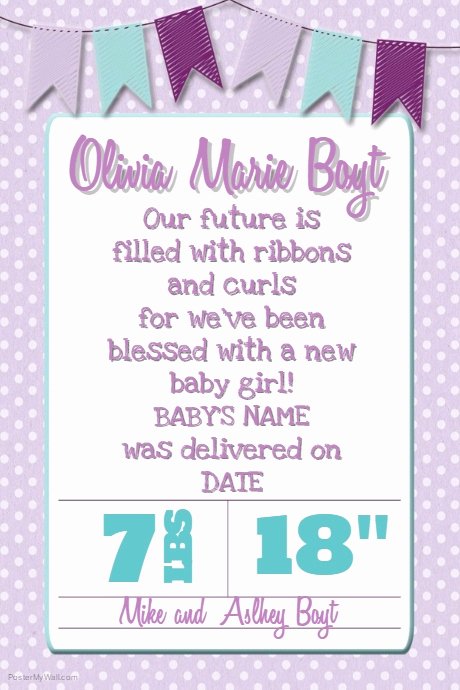 Baby Girl Announcement Template Inspirational Baby Girl Announcement Invitation Sale Flyer Poster