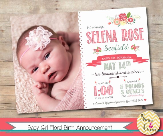Baby Girl Announcement Template Unique Baby Girl Floral Birth Announcement Printable Spring Flowers