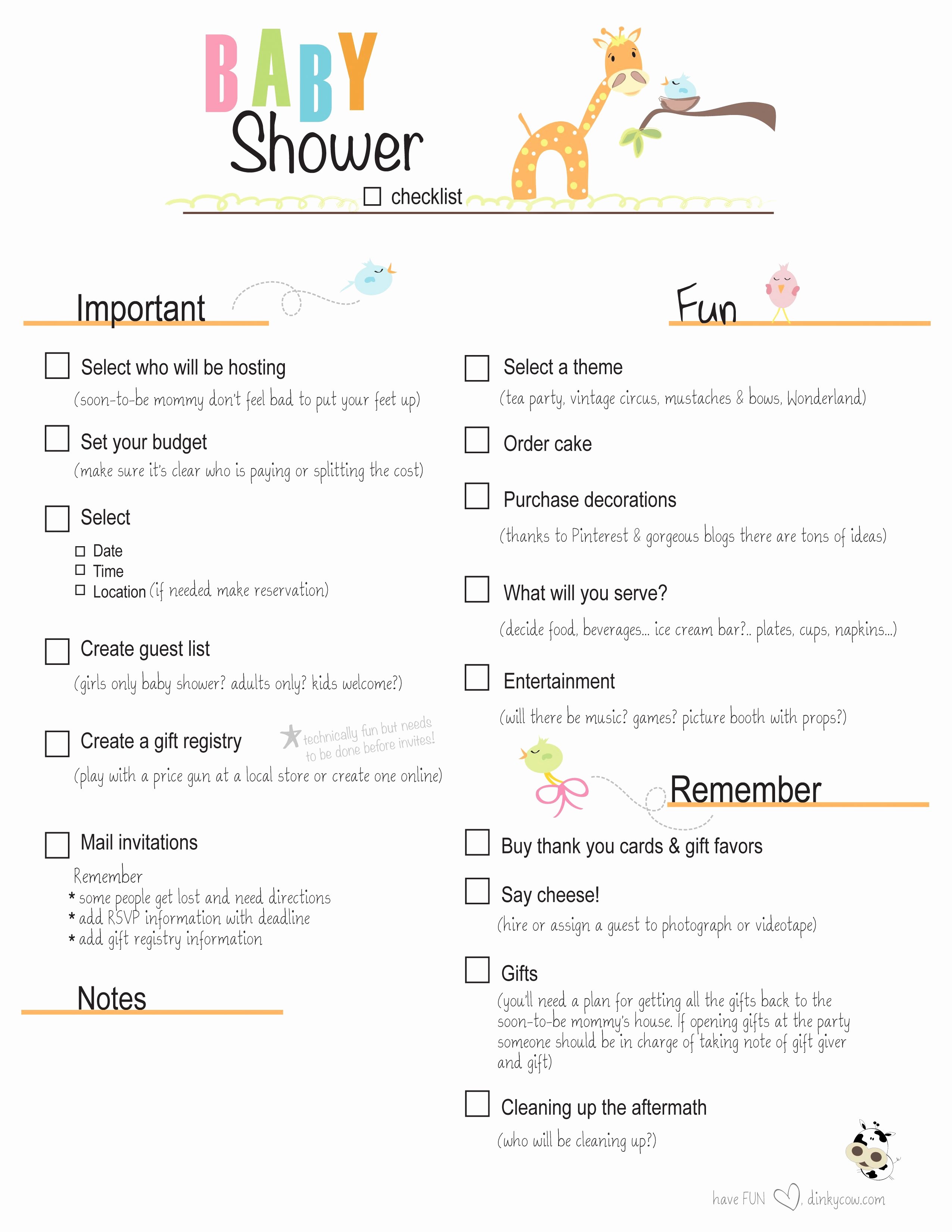 Baby Shower Checklist Template Lovely Free Printable Baby Shower Checklist