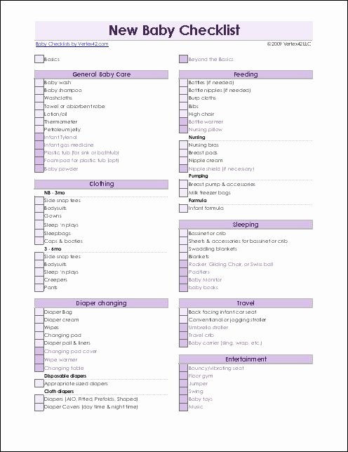 Baby Shower Checklist Template Unique A Printable New Baby Checklist Template for Excel