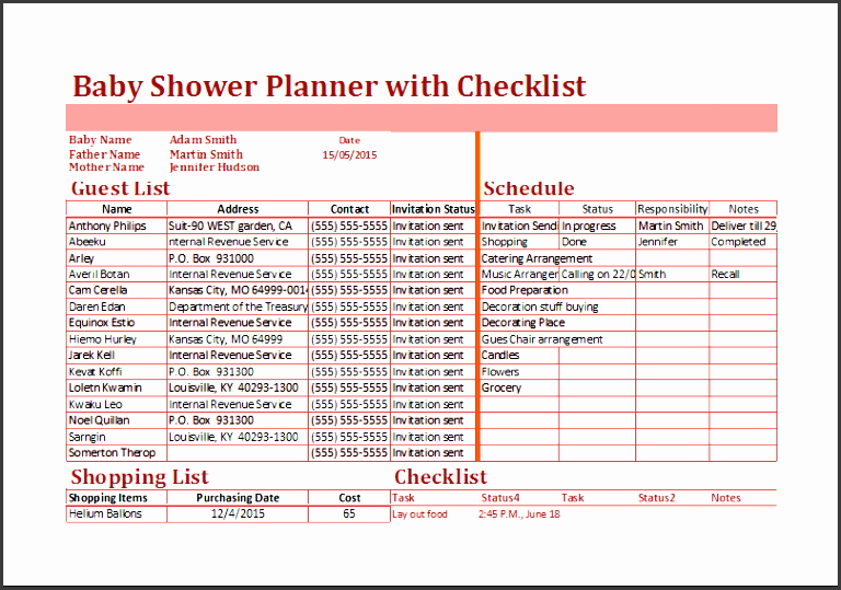 Baby Shower Planner Template Beautiful 4 Baby Shower Planner Template Sampletemplatess