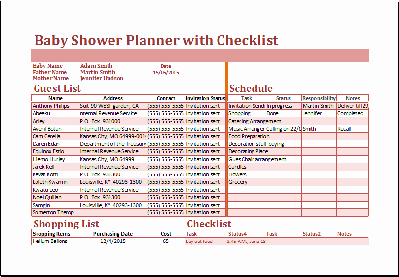 Baby Shower Planner Template Fresh Excel Baby Shower Planner with Checklist Template
