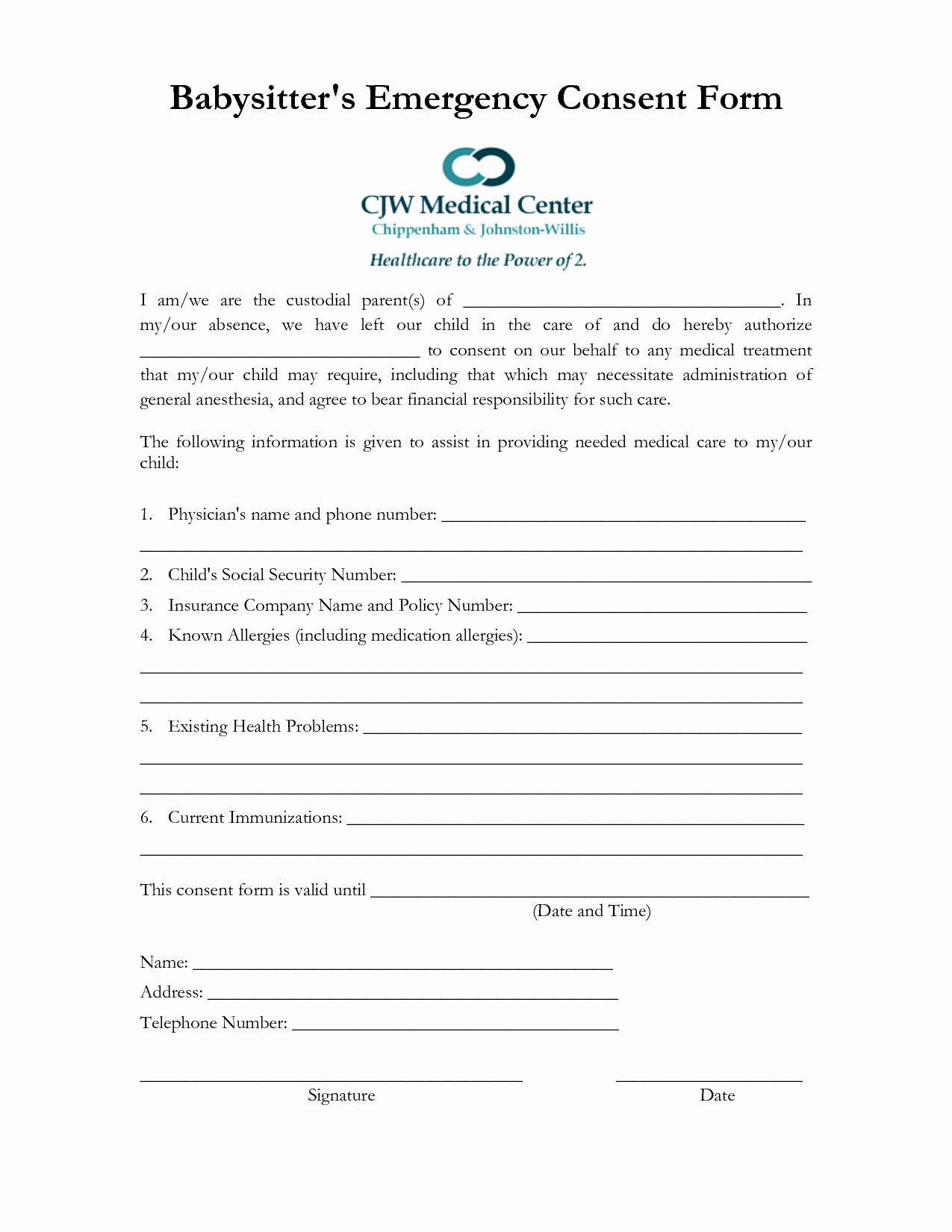 Babysitter Information Sheet Template Lovely New form for Babysitter Medical Consent
