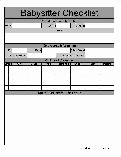Babysitter Information Sheet Template New New Emergency Contact Information form for Babysitter