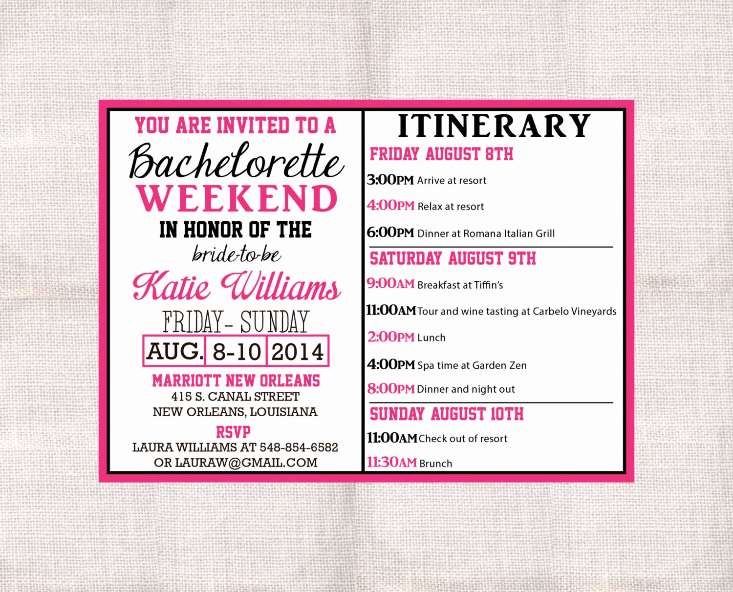 Bachelorette Itinerary Template Free Fresh Bachelorette Party Weekend Invitation and Itinerary Custom