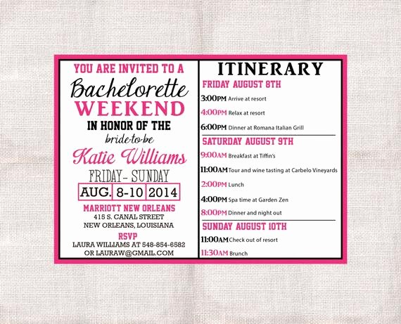 Bachelorette Party Itinerary Template Awesome Bachelorette Party Weekend Invitation and Itinerary Custom