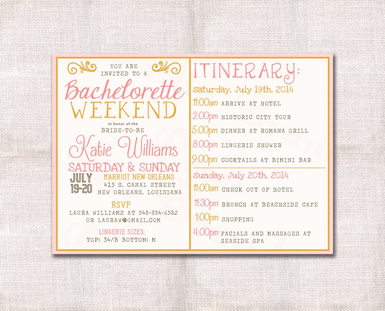Bachelorette Party Itinerary Template Best Of Bachelorette Party Weekend Invitation and Itinerary Custom