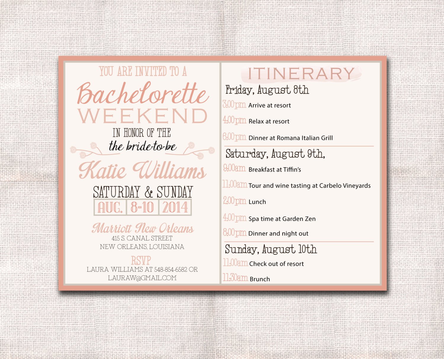 Bachelorette Party Itinerary Template Inspirational Bachelorette Party Weekend Invitation and Itinerary Custom