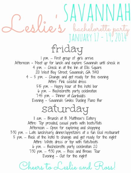 Bachelorette Party Itinerary Template Lovely Leslie’s Savannah Bachelorette Party Peanut butter Fingers