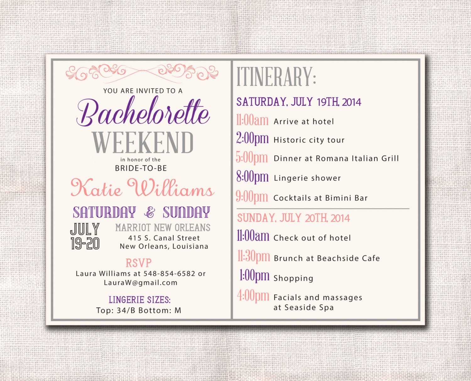 Bachelorette Weekend Itinerary Template Fresh Bachelorette Party Weekend Invitation and Itinerary Custom