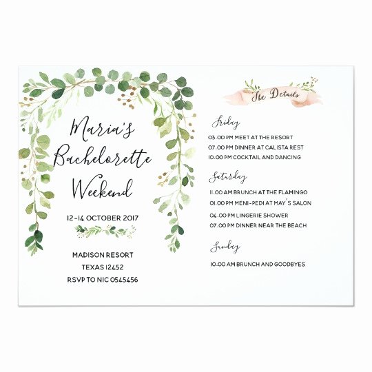 Bachelorette Weekend Itinerary Template Lovely Greenery Bachelorette Weekend Itinerary Invitation