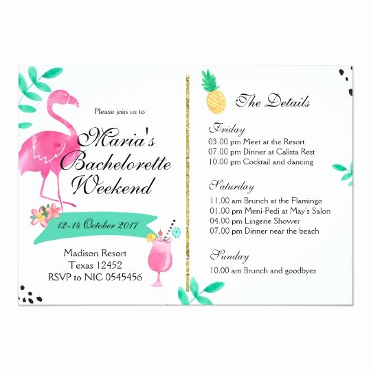 Bachelorette Weekend Itinerary Template Unique Flamingo Bachelorette Weekend Itinerary Invitation