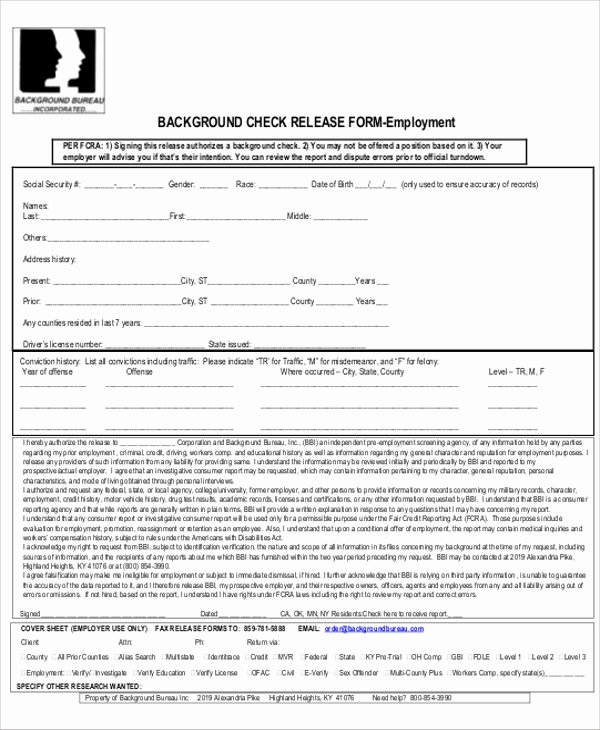 Background Check form Template Luxury 8 Sample Background Check Release forms