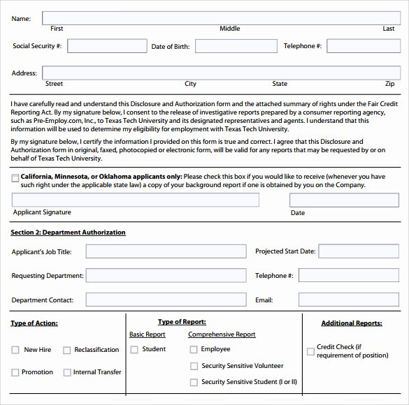 Background Check form Template Unique 11 Background Check Authorization forms to Download