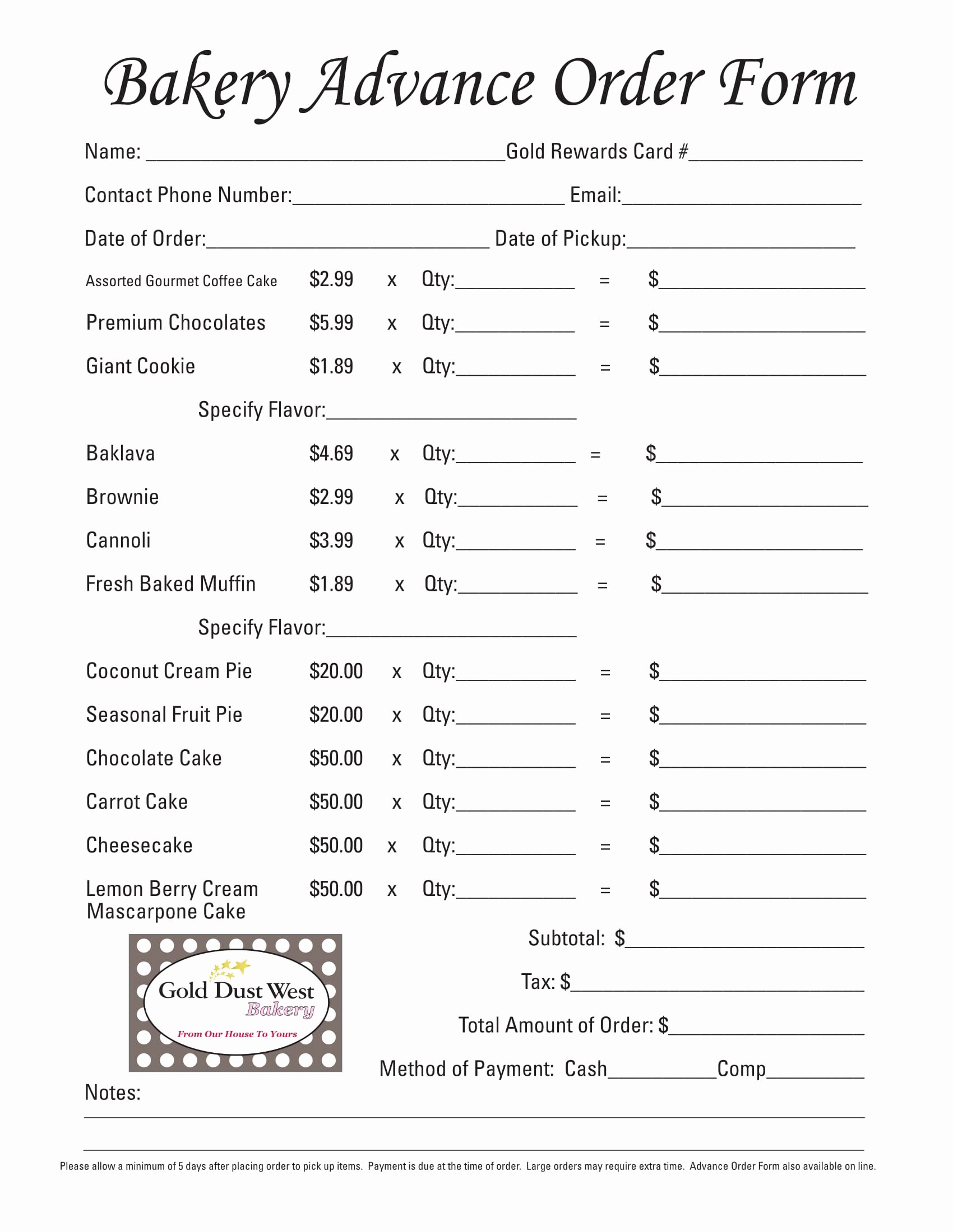 Bakery order forms Template Best Of 14 Bakery order forms Free Pdf format