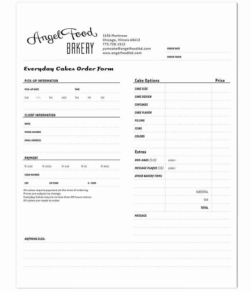 Bakery order forms Template Luxury Angel Food Bakery order form Track Marketing