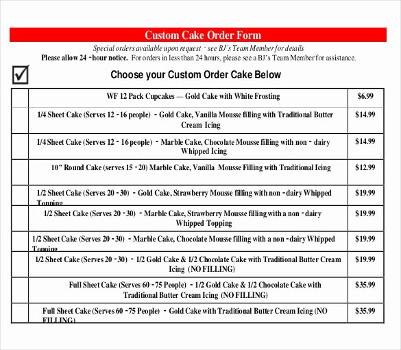 Bakery order forms Template New Bakery order Template 20 Free Sample Example format