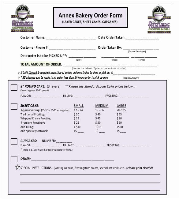 Bakery order forms Template Unique Bakery order Template 20 Free Sample Example format
