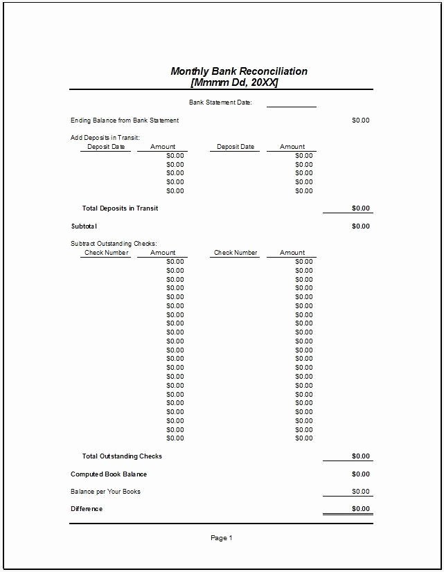 Bank Reconciliation Excel Template Lovely Monthly Bank Reconciliation Statement Template – Starters