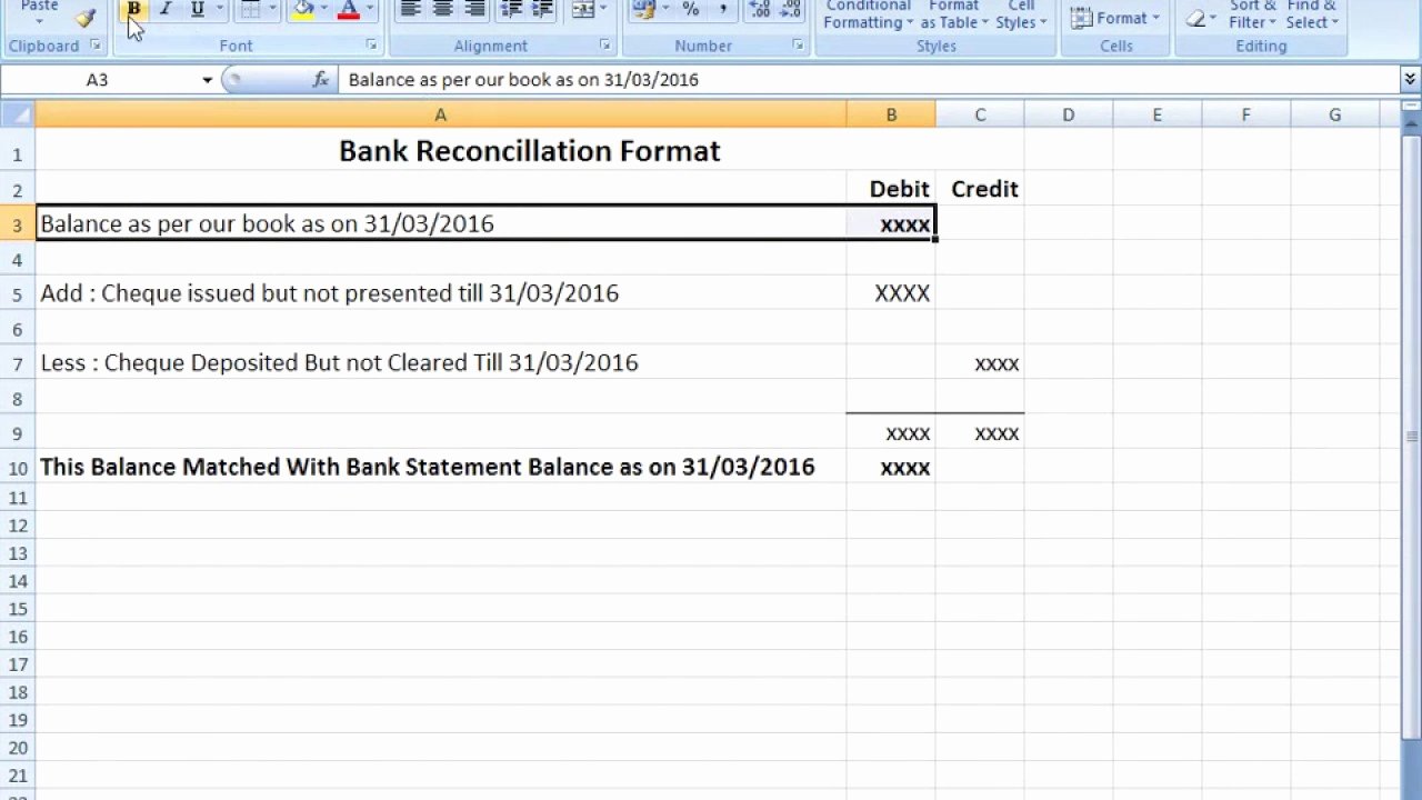Bank Reconciliation Template Excel Elegant Bank Reconciliation Statement format In Excel after Seen