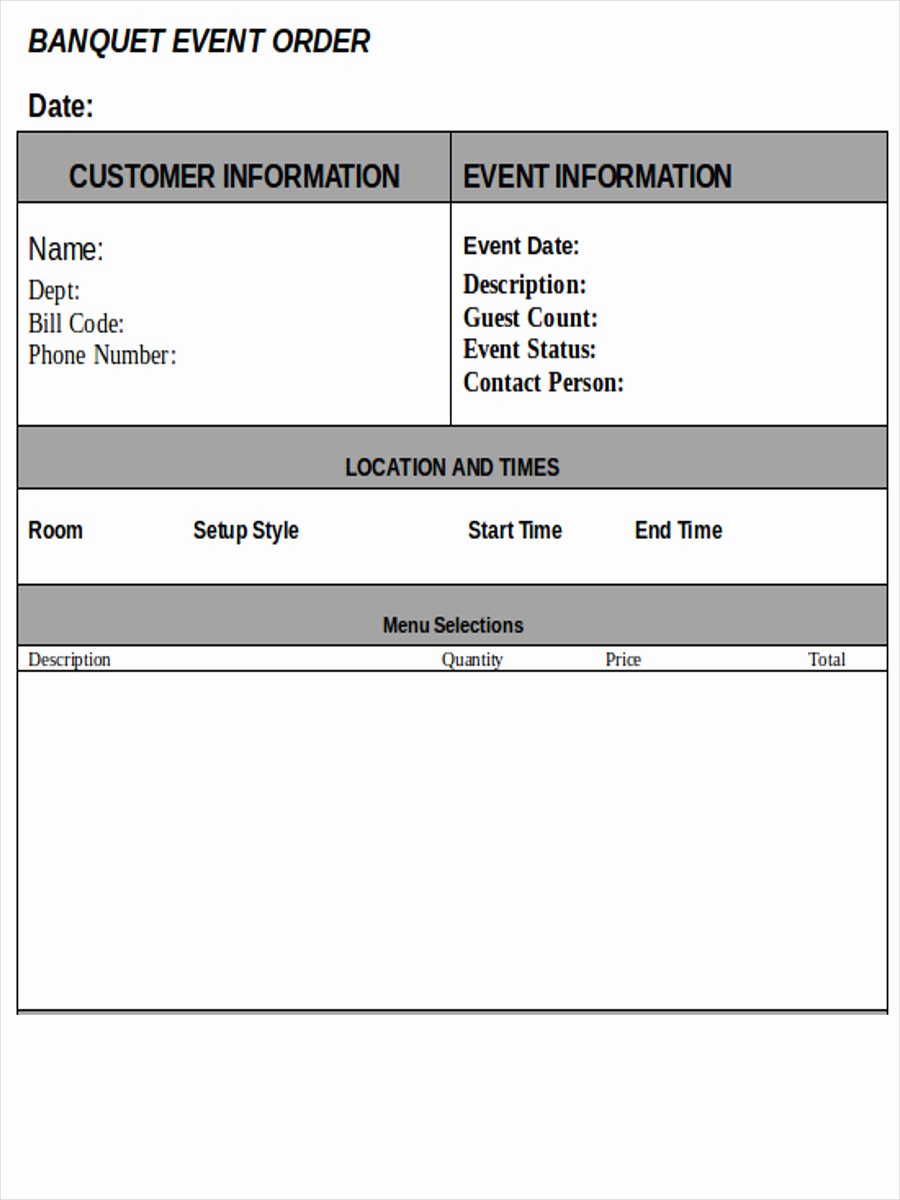 Banquet event order Template Unique 8 event order forms Free Sample Example format Download