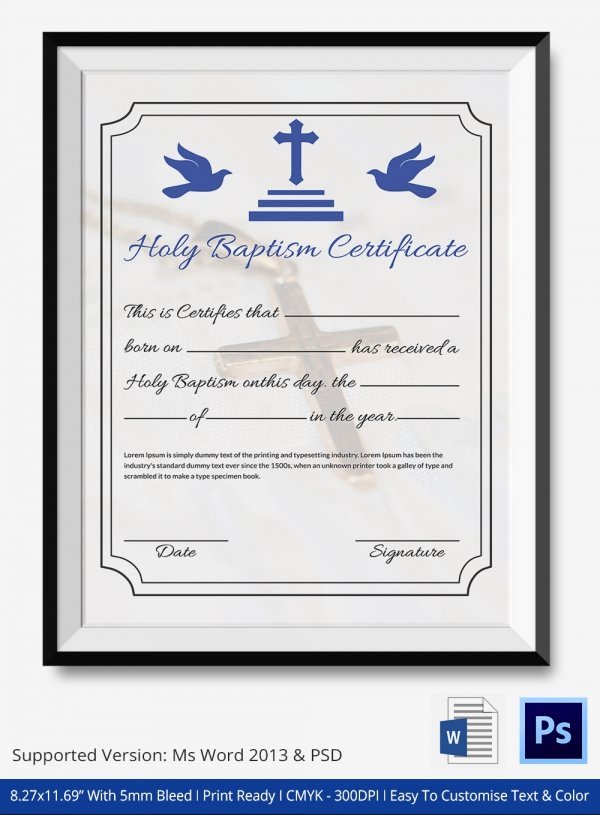 Baptism Certificate Template Free Awesome 21 Sample Baptism Certificate Templates Free Sample