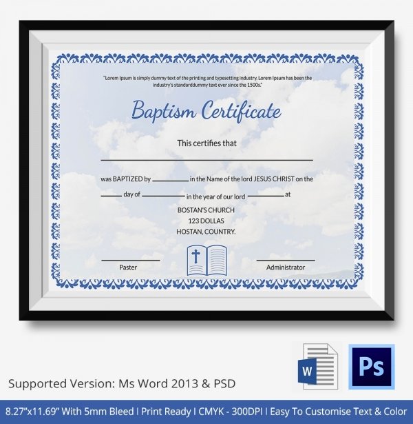 Baptism Certificate Template Free Unique 18 Sample Baptism Certificate Templates Free Sample