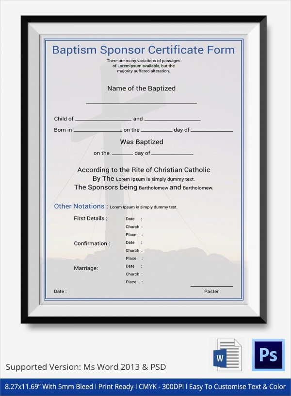Baptism Certificate Template Word Inspirational 20 Baptism Certificates