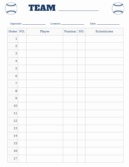 Baseball Lineup Excel Template Elegant Printable softball Lineup Card Free