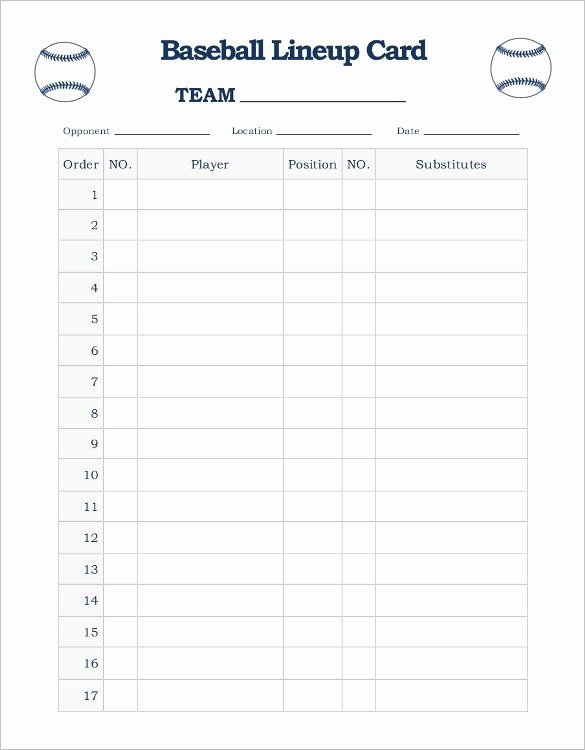 Baseball Lineup Template Pdf New Baseball Lineup Card Template Free Download Printable