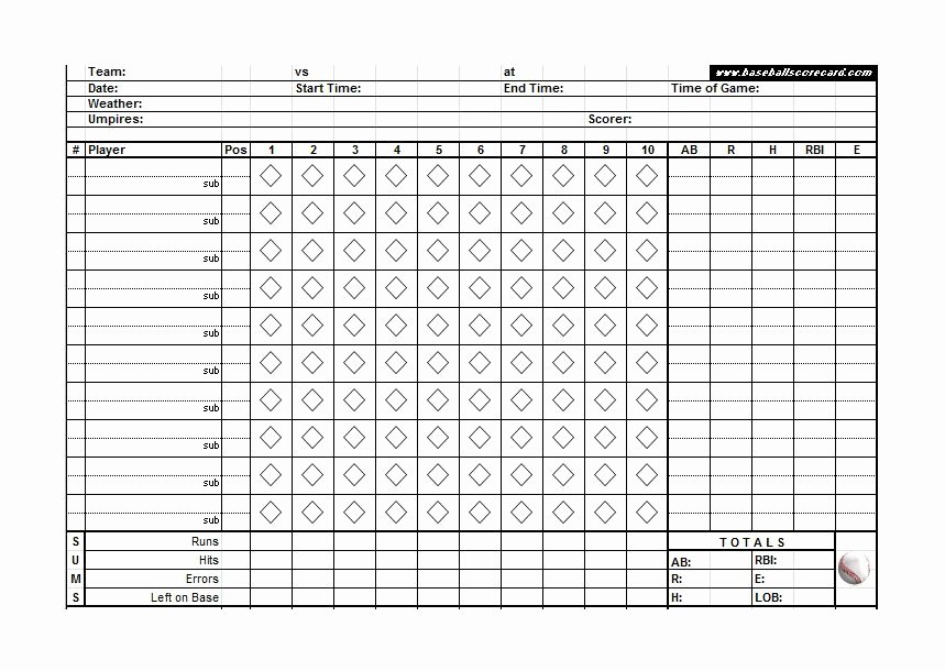 Baseball Score Sheet Template Awesome 30 Printable Baseball Scoresheet Scorecard Templates