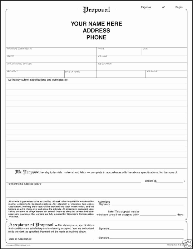 Basic Bid Proposal Template Inspirational Printable Blank Bid Proposal forms
