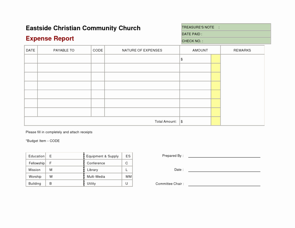 Basic Expense Report Template Fresh Exceptional Church Expense Report Template form Blank