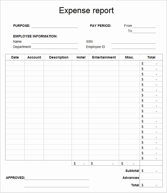 Basic Expense Report Template Lovely Employee Expense Report Template 8 Free Excel Pdf