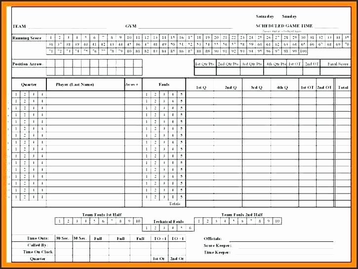 Basketball Score Sheet Template Best Of Basketball Score Sheet Excel Generic High School Scorebook