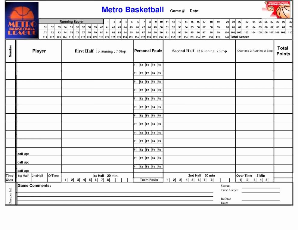 Basketball Score Sheet Template Best Of Lovely Printable Basketball Stat Sheet Template